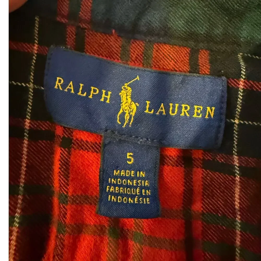 RALPH LAUREN Classic Plaid button up Shirt Top Kids Boys size 5 Cotton Preppy
